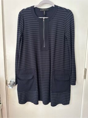 BCBGMaxAzria Navy and White Striped Zip-Front Tunic Dress